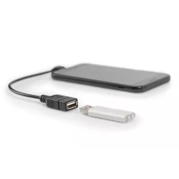 Cable adaptador DIGITUS USB 2.0, OTG, Type Micro B - A M/H, 15 cm, conforme a USB 2.0, en ángulo recto, negro