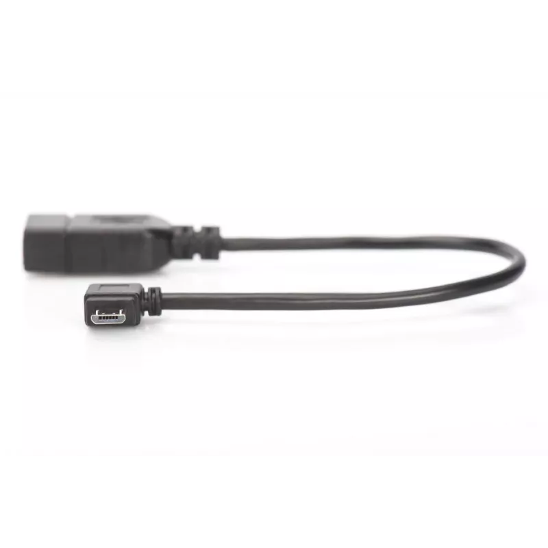 Cable adaptador DIGITUS USB 2.0, OTG, Type Micro B - A M/H, 15 cm, conforme a USB 2.0, en ángulo recto, negro