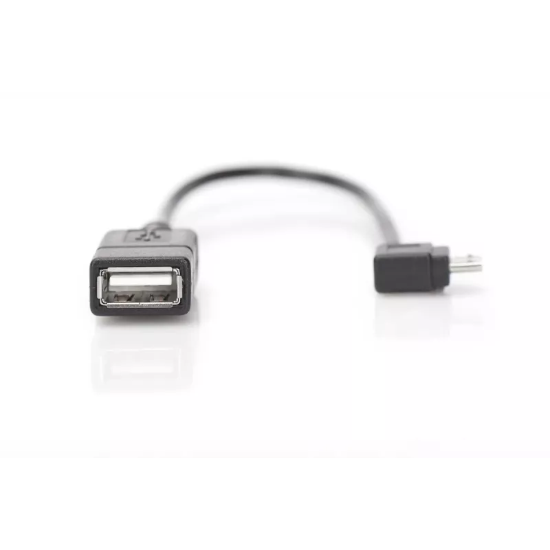 Cable adaptador DIGITUS USB 2.0, OTG, Type Micro B - A M/H, 15 cm, conforme a USB 2.0, en ángulo recto, negro