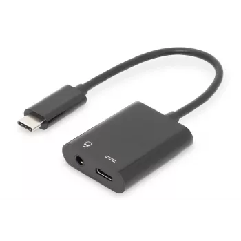 Cable divisor DIGITUS USB Type-C, Type C – 3,5 mm + Type C M/H/H, 20 cm negro