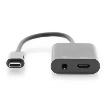 Cable divisor DIGITUS USB Type-C, Type C – 3,5 mm + Type C M/H/H, 20 cm negro