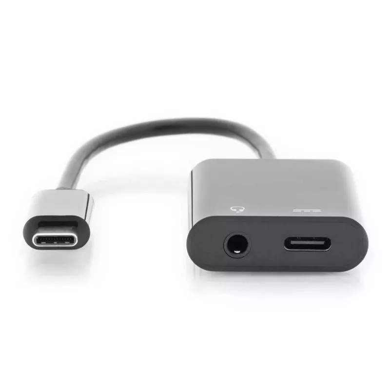 Cable divisor DIGITUS USB Type-C, tipo C – 3,5 mm + tipo C M/H/H, 20 cm negro