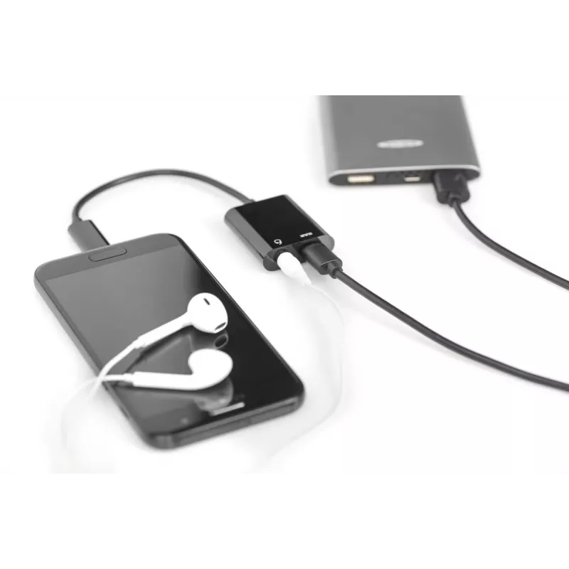 Cable divisor DIGITUS USB Type-C, tipo C – 3,5 mm + tipo C M/H/H, 20 cm negro