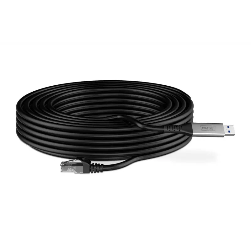 DIGITUS Cable USB 3.2 Gen1 - RJ45 Ethernet - CAT6a S/FTP negro - 15 m
