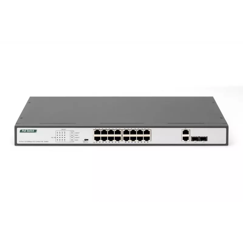DIGITUS Switch Fast Ethernet PoE 16 puertos PoE + 2 Combo. 250 W de presupuesto PoE