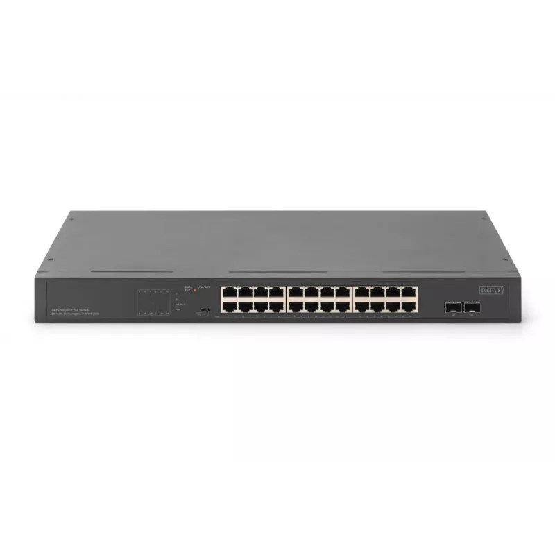 DIGITUS Switch PoE no gestionado - 24 puertos Gigabit + 2 puertos Gigabit SFP