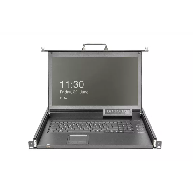 Consola modular DIGITUS HD LCD TFT con KVM de 1 puerto, RAL 9005 negro - teclado GE