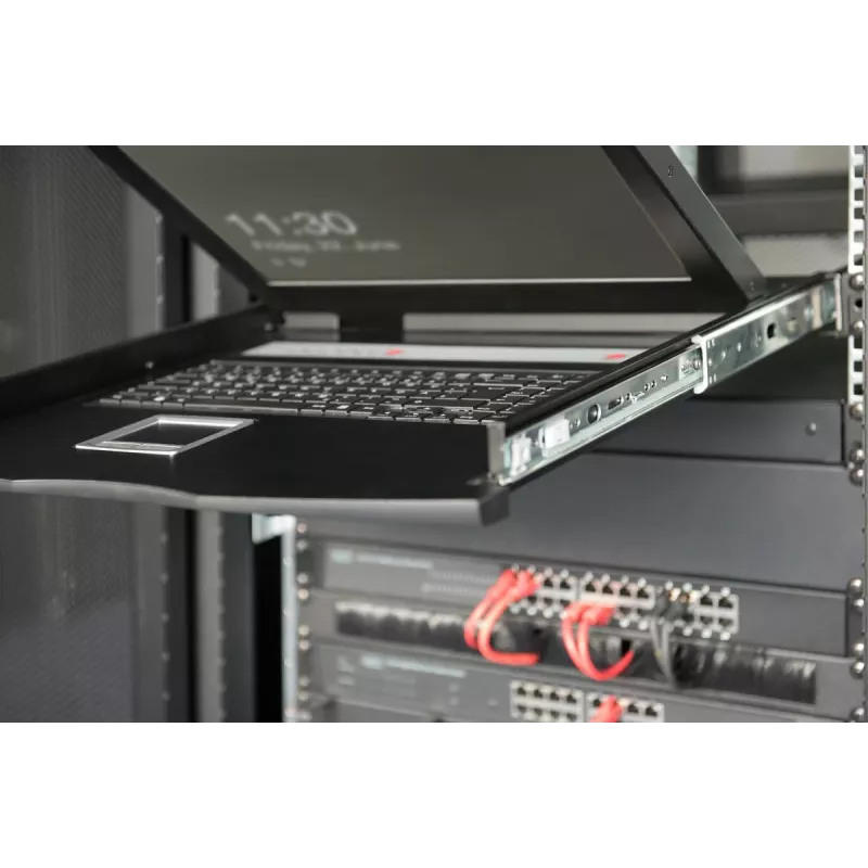 Consola KVM LCD Full HD modular DIGITUS DS-72221-2GE de 19 pulgadas (48,3 cm), KVM VGA de 8 puertos, touchpad, teclado alemán