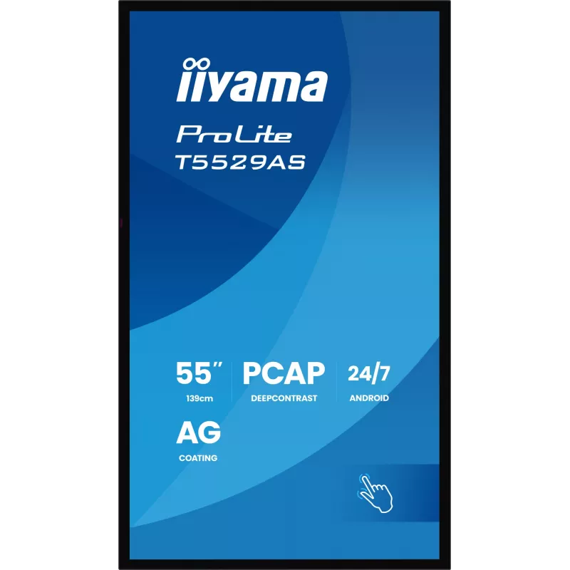 iiyama T5529AS-B1AG Pantalla digital diseño kiosco 138,7 cm (54,6 inch) LED Wi-Fi 450 cd/m² 4K Ultra HD negra pantalla táctil procesador integrado Android 24/7