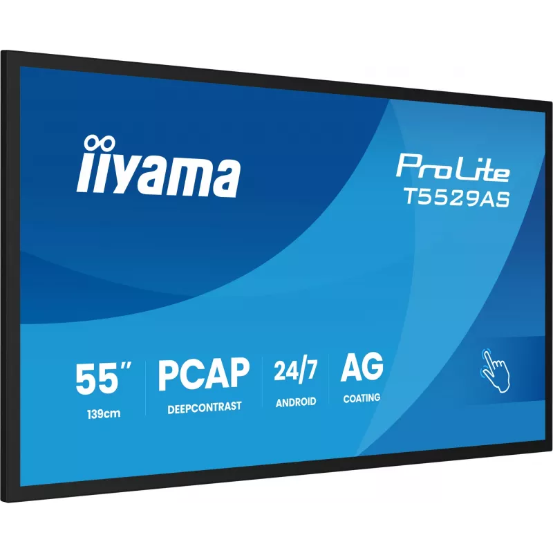 iiyama T5529AS-B1AG Pantalla digital diseño kiosco 138,7 cm (54,6 inch) LED Wi-Fi 450 cd/m² 4K Ultra HD negra pantalla táctil procesador integrado Android 24/7