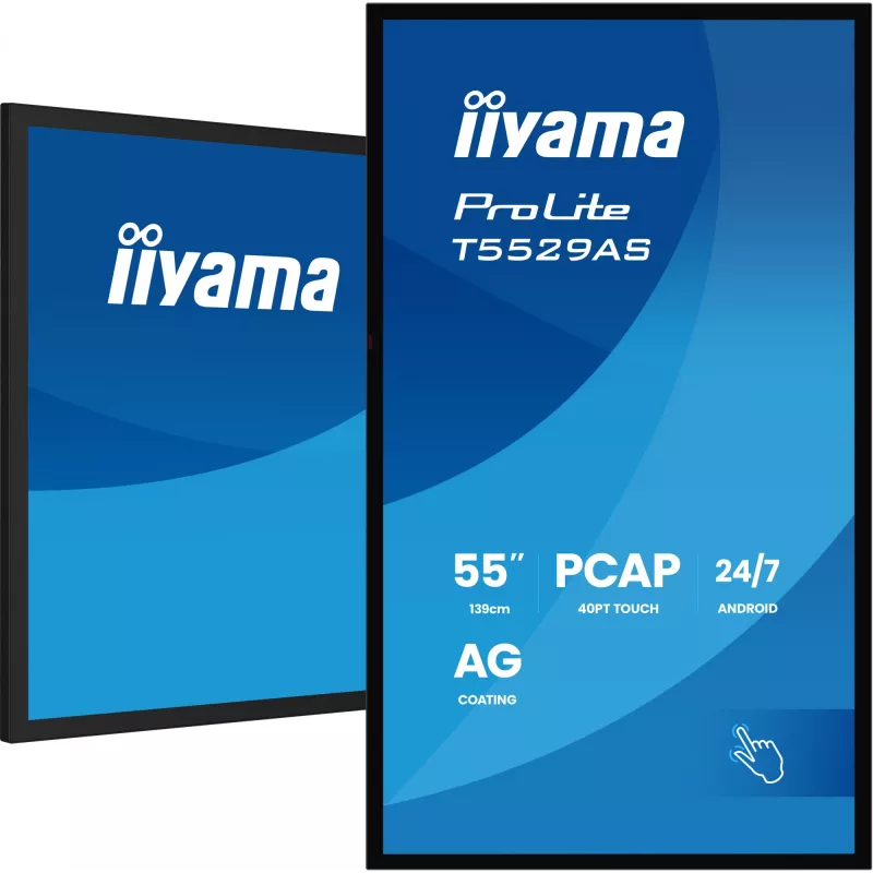 iiyama T5529AS-B1AG Pantalla digital diseño kiosco 138,7 cm (54,6 inch) LED Wi-Fi 450 cd/m² 4K Ultra HD negra pantalla táctil procesador integrado Android 24/7