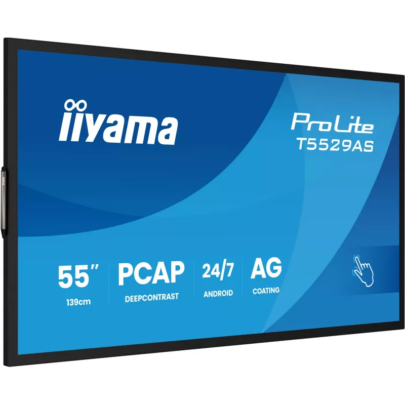 iiyama T5529AS-B1AG Pantalla digital diseño kiosco 138,7 cm (54,6 inch) LED Wi-Fi 450 cd/m² 4K Ultra HD negra pantalla táctil procesador integrado Android 24/7