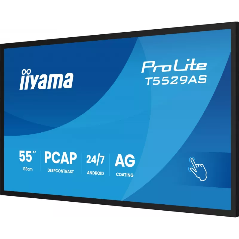 iiyama T5529AS-B1AG Pantalla digital diseño kiosco 138,7 cm (54,6 inch) LED Wi-Fi 450 cd/m² 4K Ultra HD negra pantalla táctil procesador integrado Android 24/7