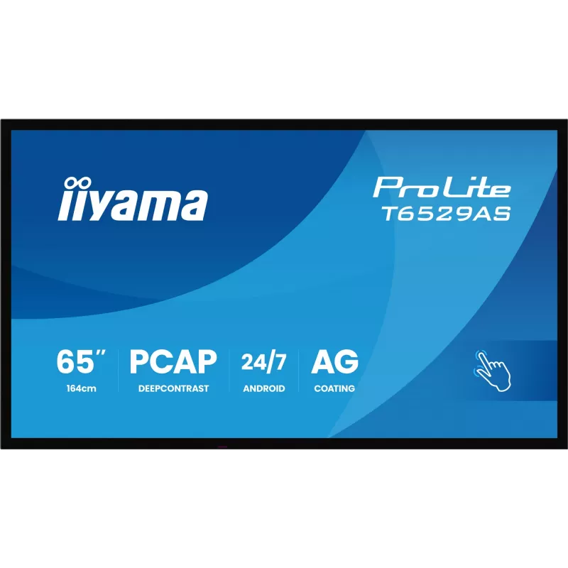 iiyama T6529AS-B1AG Pantalla digital diseño kiosco 163,8 cm (64,5 inch) LED Wi-Fi 420 cd/m² 4K Ultra HD negra pantalla táctil procesador integrado Android 24/7