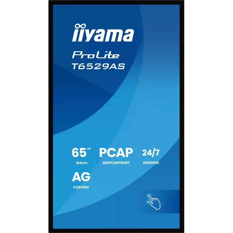 iiyama T6529AS-B1AG Pantalla digital diseño kiosco 163,8 cm (64,5 inch) LED Wi-Fi 420 cd/m² 4K Ultra HD negra pantalla táctil procesador integrado Android 24/7