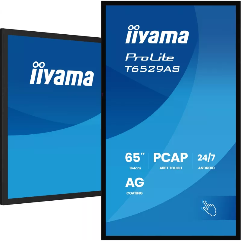iiyama T6529AS-B1AG Pantalla digital diseño kiosco 163,8 cm (64,5 inch) LED Wi-Fi 420 cd/m² 4K Ultra HD negra pantalla táctil procesador integrado Android 24/7