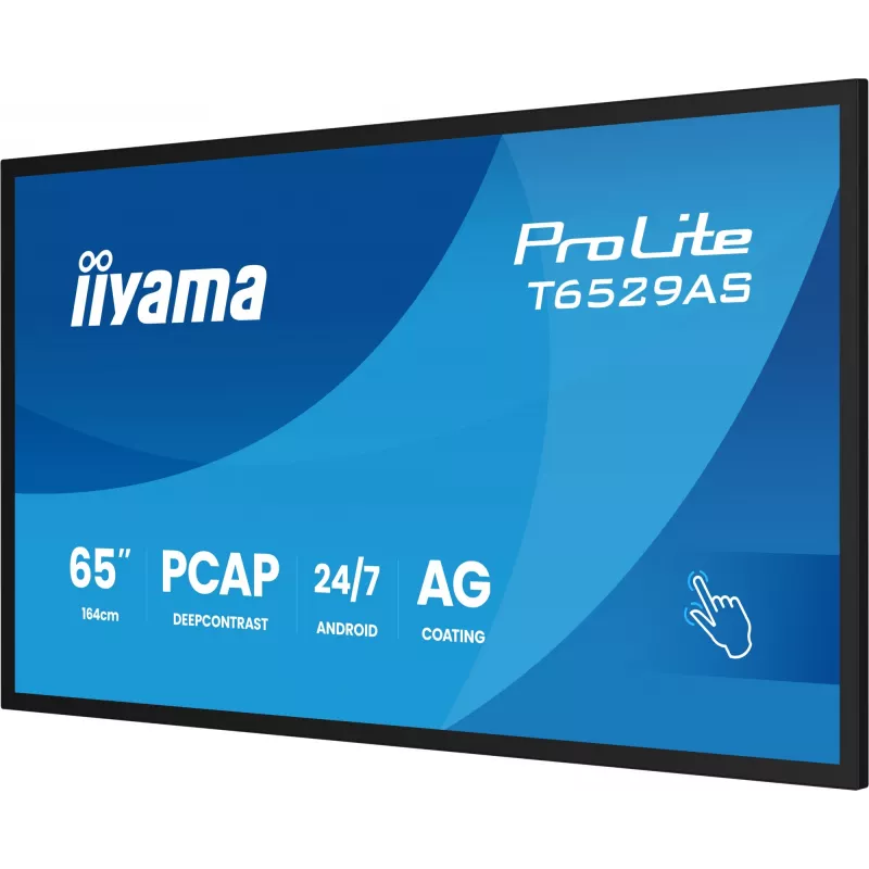 iiyama T6529AS-B1AG Pantalla digital diseño kiosco 163,8 cm (64,5 inch) LED Wi-Fi 420 cd/m² 4K Ultra HD negra pantalla táctil procesador integrado Android 24/7