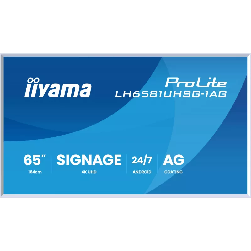 iiyama LH6581UHSG-1AG Pantalla de señalización digital plano 163,8 cm (64,5 inch) Wi-Fi 500 cd/m² 4K Ultra HD blanco procesador integrado Android 24/7