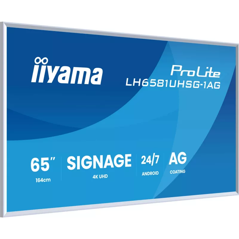 iiyama LH6581UHSG-1AG Pantalla de señalización digital plano 163,8 cm (64,5 inch) Wi-Fi 500 cd/m² 4K Ultra HD blanco procesador integrado Android 24/7