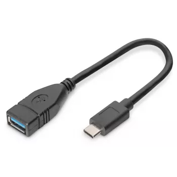 DIGITUS Cable adaptador USB Type-C, OTG, Type-C - A macho/hembra, 15 cm Super Speed negro