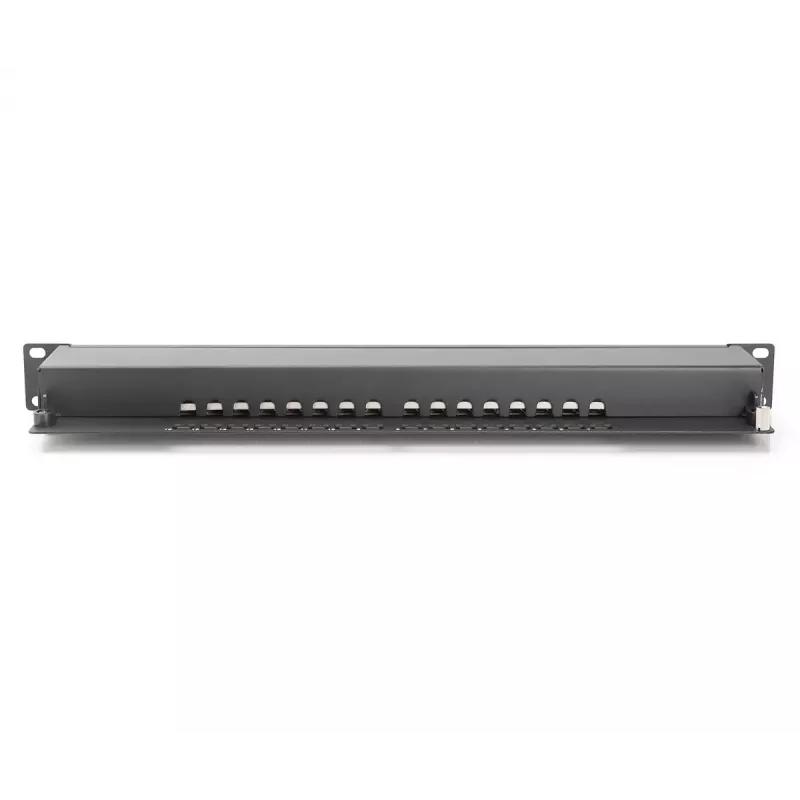 DIGITUS CAT6, Class E Patch Panel, apantallado 16 puertos RJ45, 8P8C, LSA, 1U, montaje en rack, color negro RAL9005/482x44x109