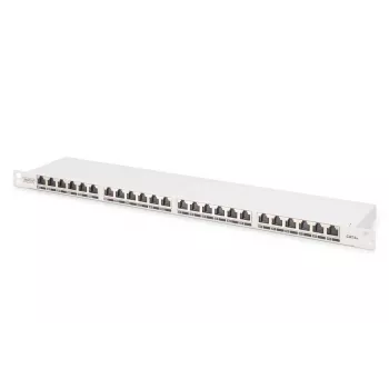 DIGITUS Patch Panel CAT6A EA apantallado, 24 puertos RJ45 protección antipolvo, 8P8C, 0,5U, gris RAL 7035