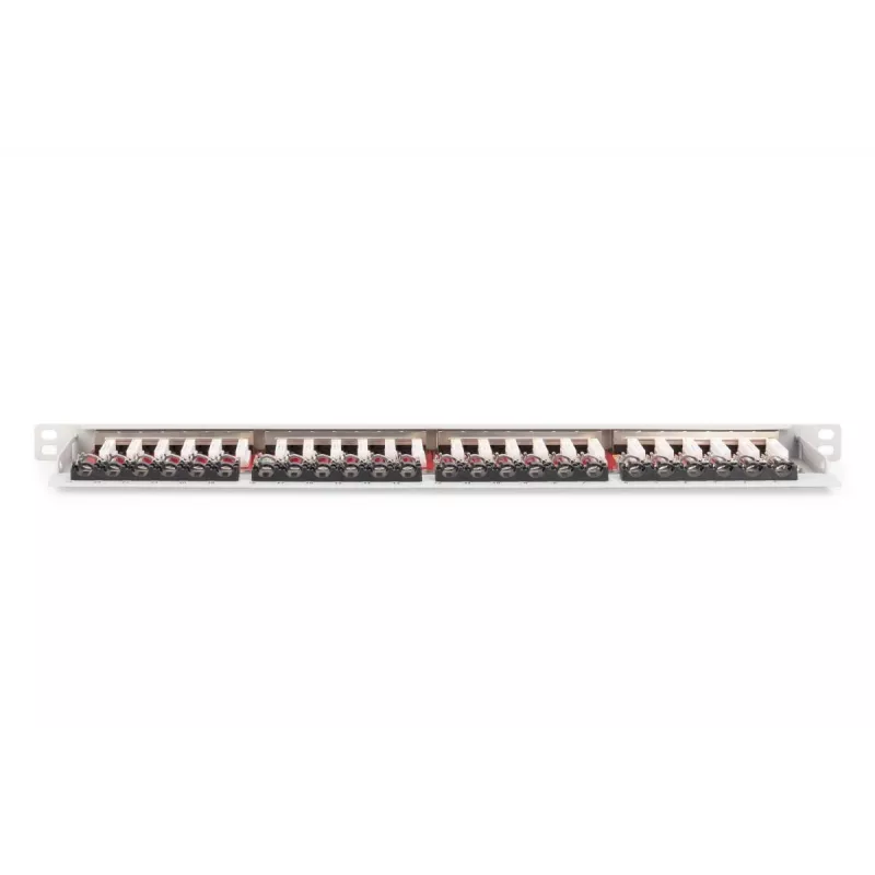 DIGITUS Patch Panel CAT6A EA apantallado, 24 puertos RJ45 protección antipolvo, 8P8C, 0,5U, gris RAL 7035