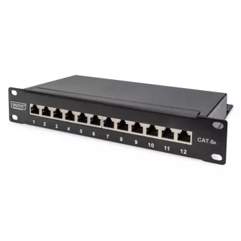 DIGITUS Patch Panel CAT6A, apantallado, 12 puertos campo de rotulación, 1U, montaje en rack de 10