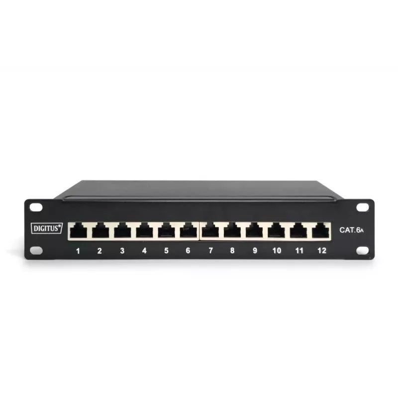 DIGITUS Patch Panel CAT6A, apantallado, 12 puertos campo de rotulación, 1U, montaje en rack de 10