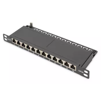 DIGITUS Patch Panel CAT6A, apantallado, 12 puertos, 1/2U, montaje en rack de 10