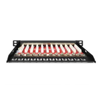 DIGITUS Patch Panel CAT6A, apantallado, 12 puertos, 1/2U, montaje en rack de 10