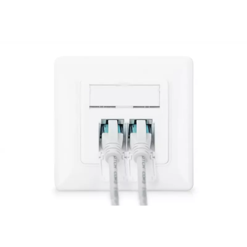 DIGITUS Toma de red CAT6A clase EA, apantallada 2x RJ45, LSA, blanco puro, empotrar, 8 direcciones