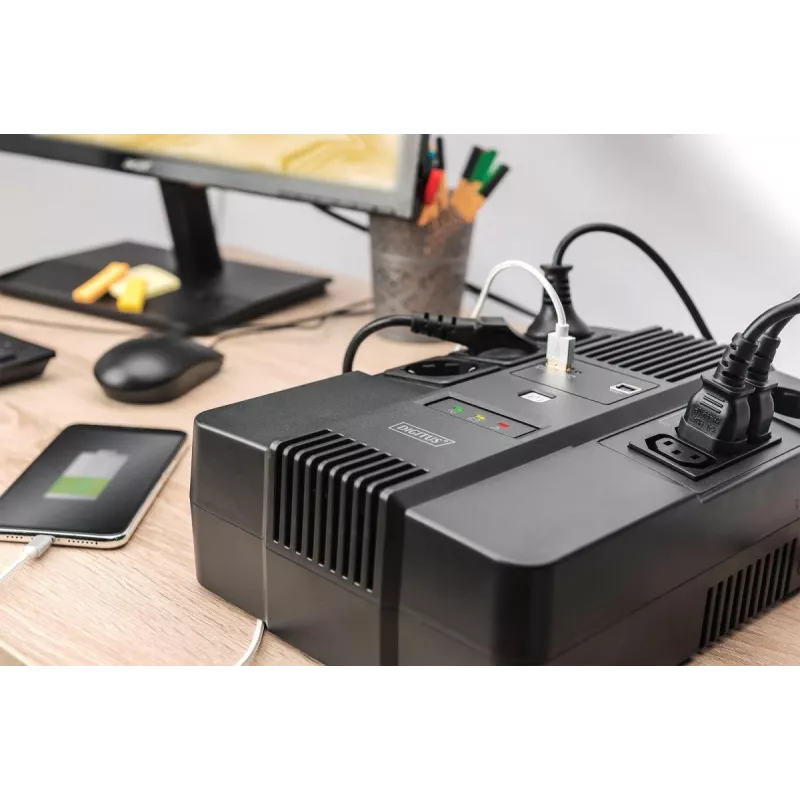 DIGITUS ALLINONE SAI 800VA/480W LED 12V 9AH 4XCEE 7/7 3XIEC C13 USB RJ45