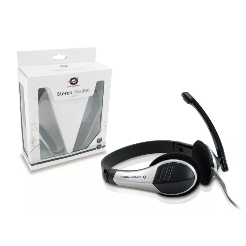 Conceptronic Allround auriculares estéreo con cable, 20 - 22000 Hz, oficina/call center, 111 g, auriculares, negro, plata