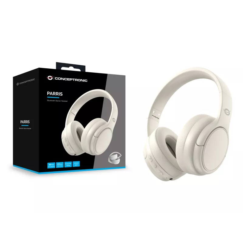 Conceptronic PARRIS03C auriculares estéreo Bluetooth, con cable e inalámbricos, música, 20 - 20000 Hz, 198,5 g, auriculares, crema