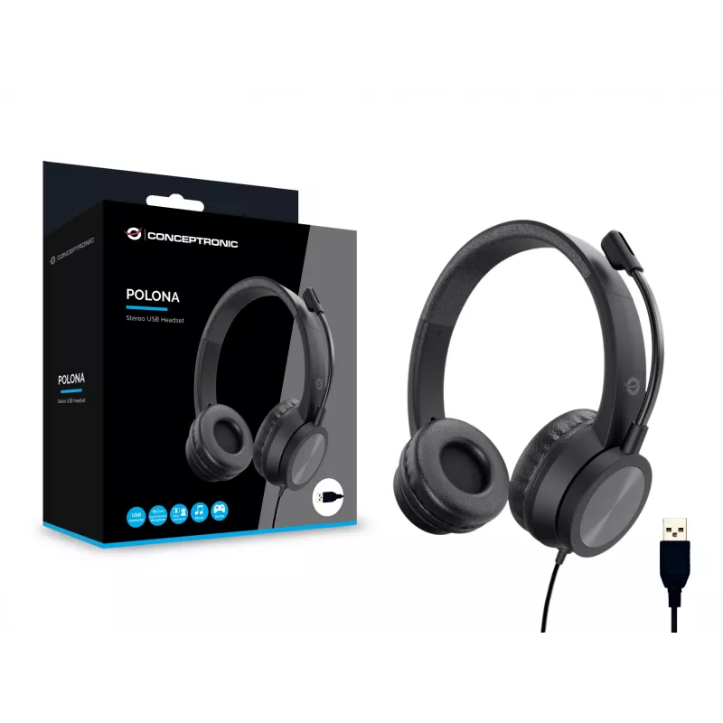 Conceptronic POLONA05B auriculares estéreo USB con micrófono con cancelación de ruido