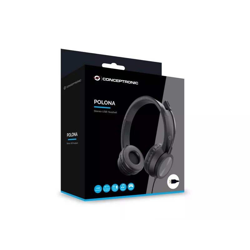 Conceptronic POLONA05B auriculares estéreo USB con micrófono con cancelación de ruido