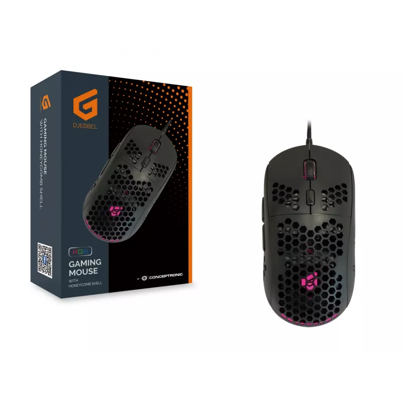 Conceptronic DJEBBEL 6D ratón gaming con estructura de panal, 6400 DPI