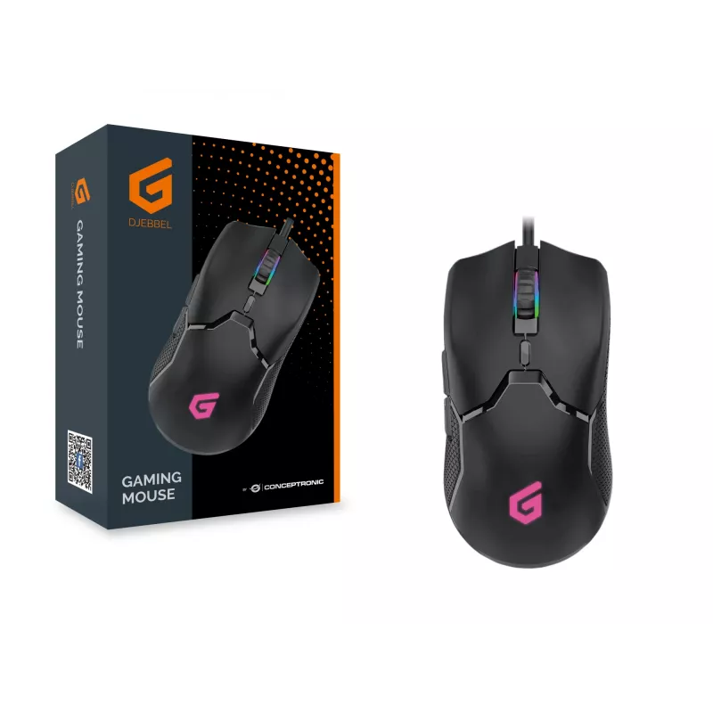 Conceptronic DJEBBEL 6D ratón gaming, 7200 DPI, para diestros, óptico, USB Type-A, 7200 DPI, negro