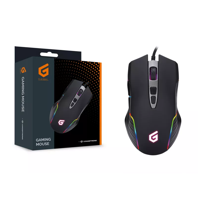 Conceptronic ratón gaming USB 7D, 7200 DPI, para diestros, óptico, USB Type-A, 7200 DPI, negro