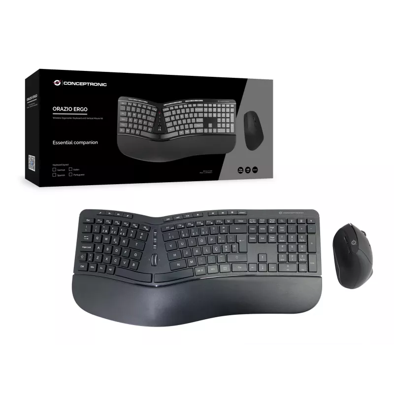 Conceptronic ORAZIO ERGO conjunto ergonómico inalámbrico de teclado y ratón, distribución portuguesa