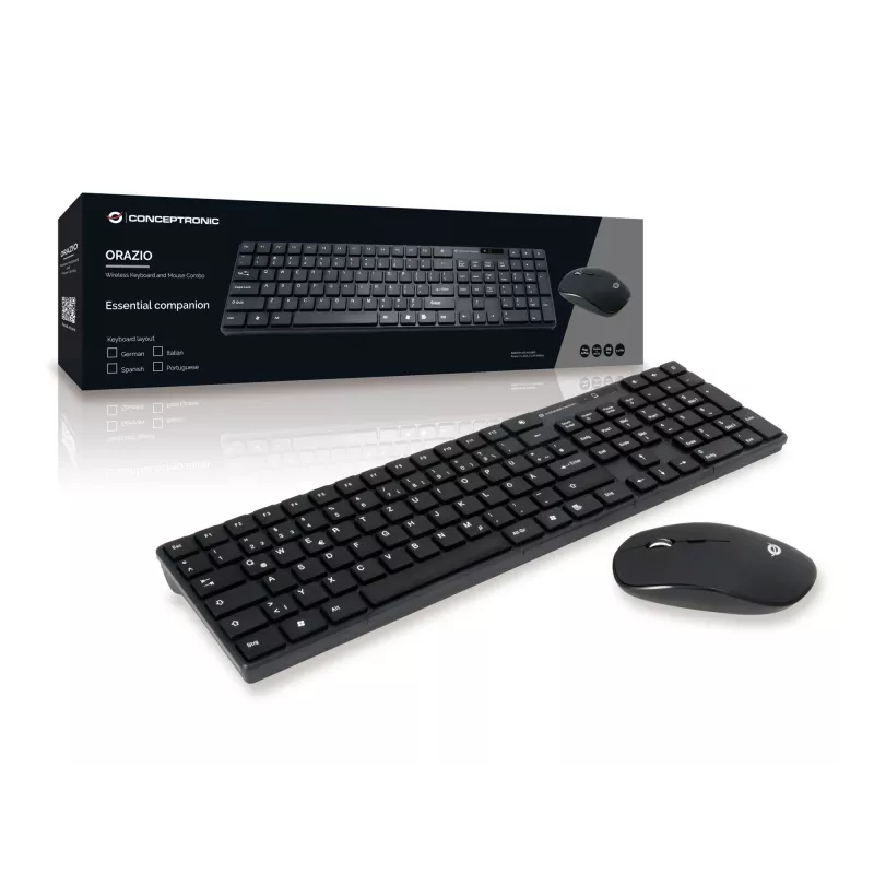 Conceptronic ORAZIO01DE teclado y ratón incluidos hogar RF Wireless QWERTZ alemán negro