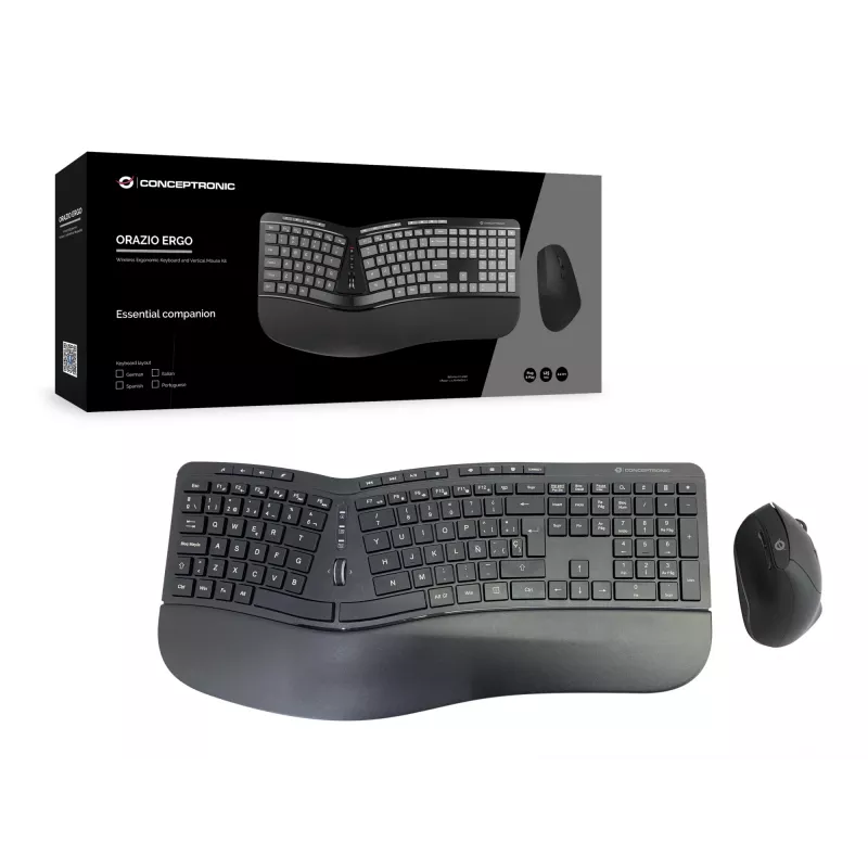 Conceptronic ORAZIO ERGO conjunto ergonómico inalámbrico de teclado y ratón, distribución española