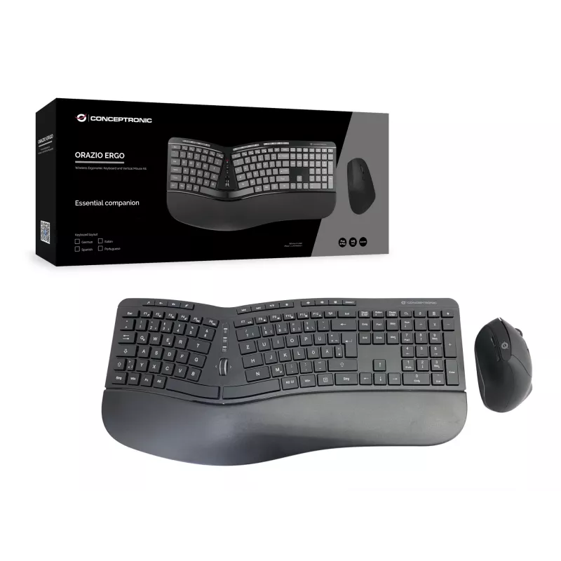 Conceptronic ORAZIO ERGO conjunto ergonómico inalámbrico de teclado y ratón, distribución alemana