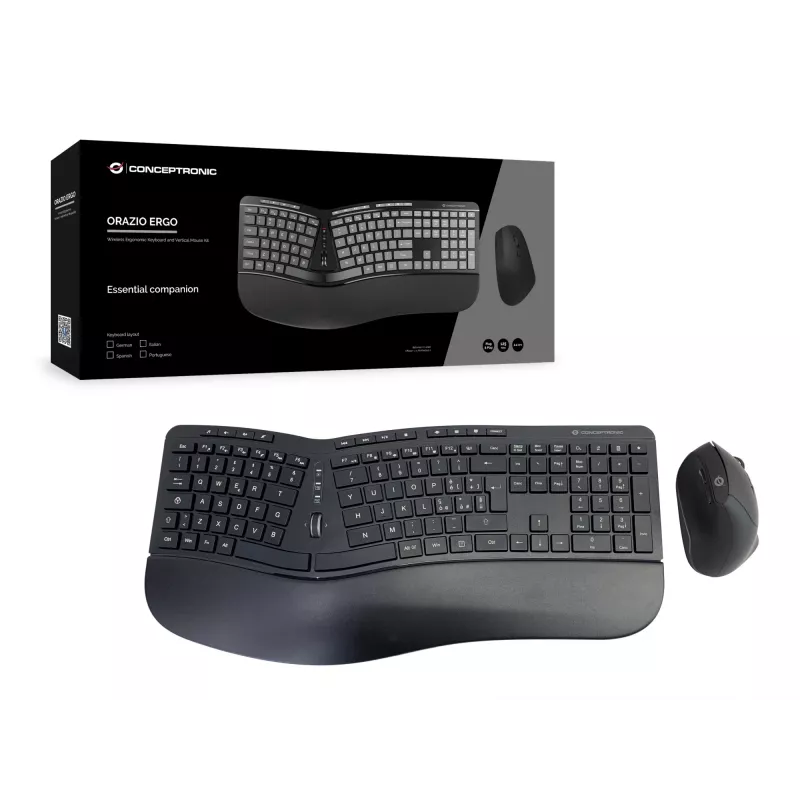 Conceptronic ORAZIO ERGO kit ergonómico inalámbrico de teclado y ratón, distribución italiana