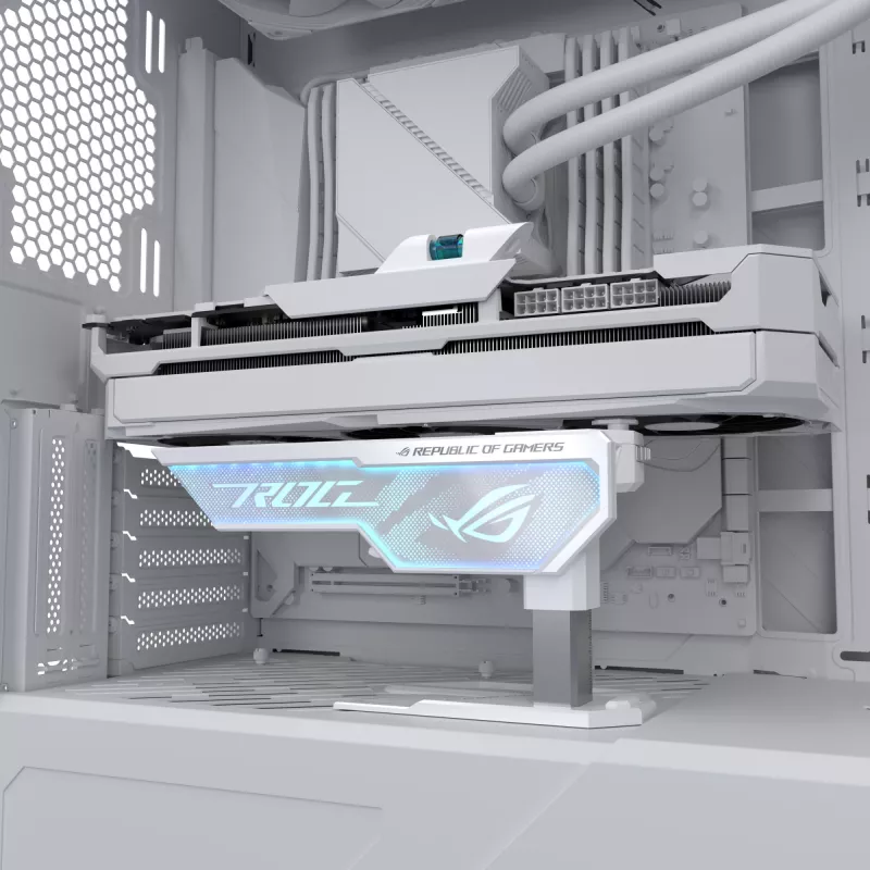 Soporte para tarjeta gráfica ASUS ROG Herculx Universal blanco – 0,5 m de longitud, compatible con 1 GPU, iluminación multicolor