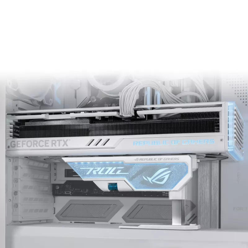 Soporte para tarjeta gráfica ASUS ROG Herculx Universal blanco – 0,5 m de longitud, compatible con 1 GPU, iluminación multicolor