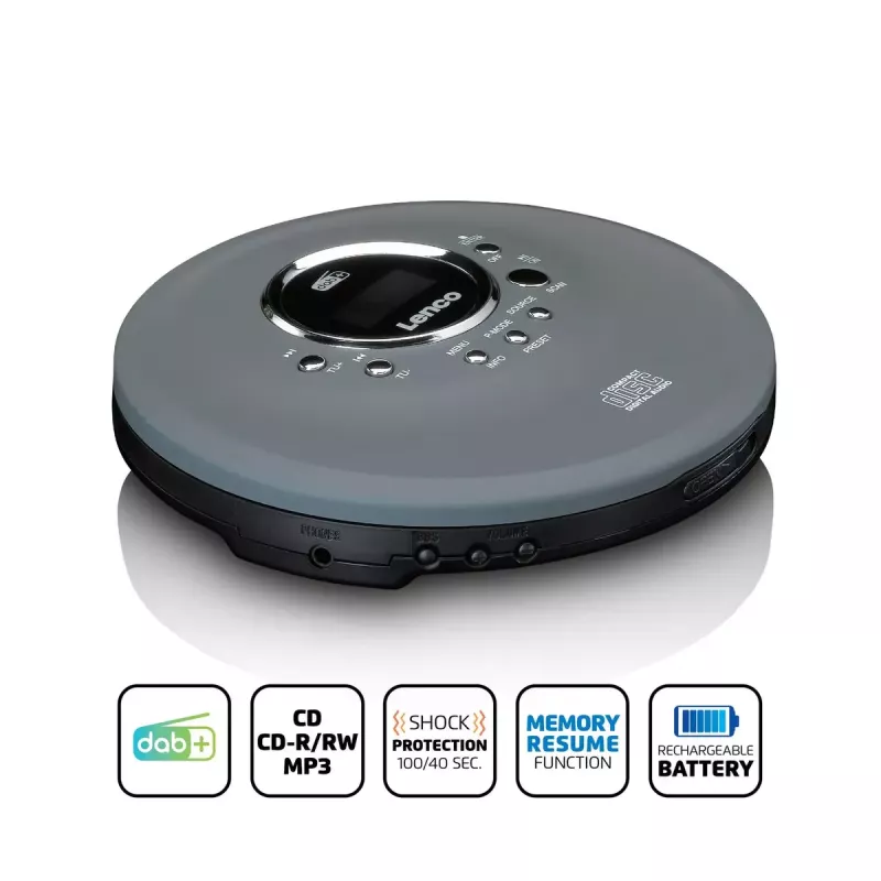 Reproductor de CD personal Lenco CD-400GY Antracita Compatible con MP3 Antigolpes 40s