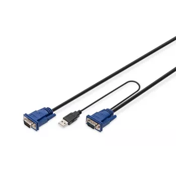 DIGITUS Juego de cables KVM, VGA, ratón PS/2, teclado PS/2, USB HD DB15/M, 2xMiniDIN6/M, USB Type-A/M – HD DB15/M negro, 1,8 m