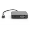 DIGITUS Adaptador USB-C - mini DP + VGA, 20 cm 4K/30Hz, Plata, carcasa de aluminio